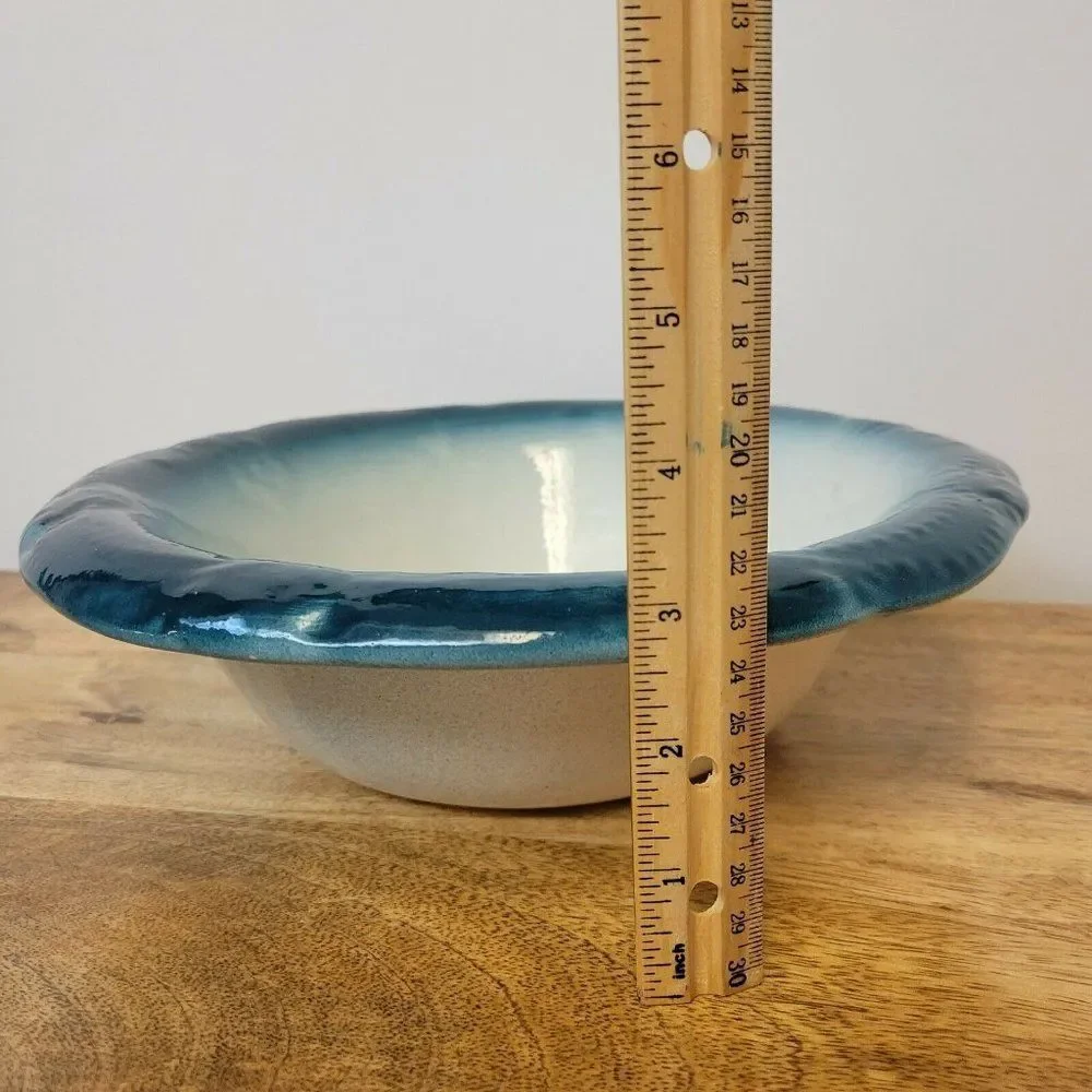 Handmade Ceramic Heavy Oval Ombre White And Deep Green Serving Bowl